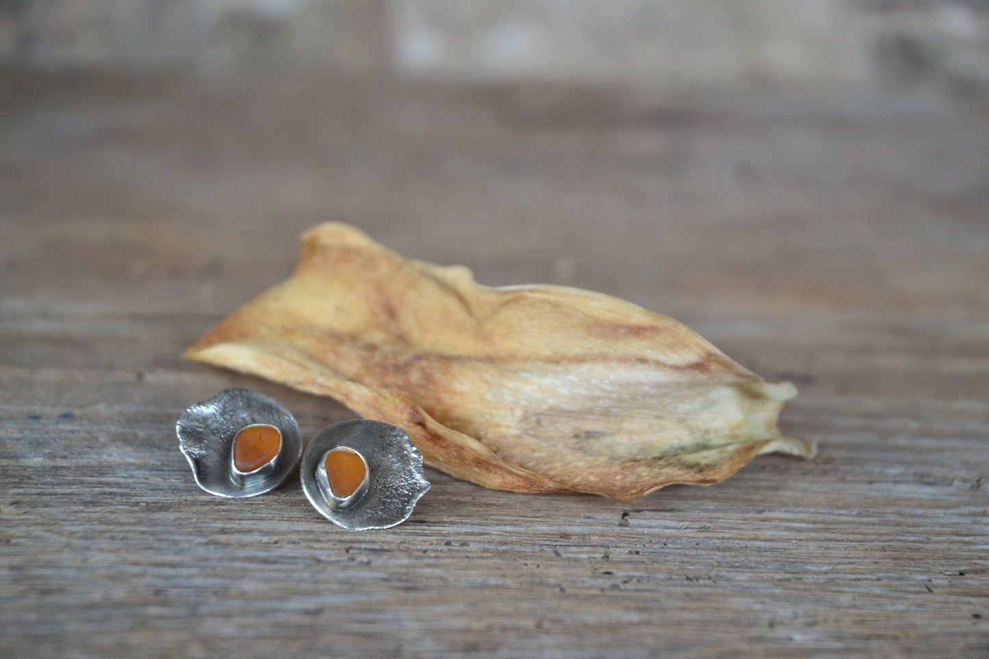 Amber Sea Glass Molten Earrings - SeaMaid