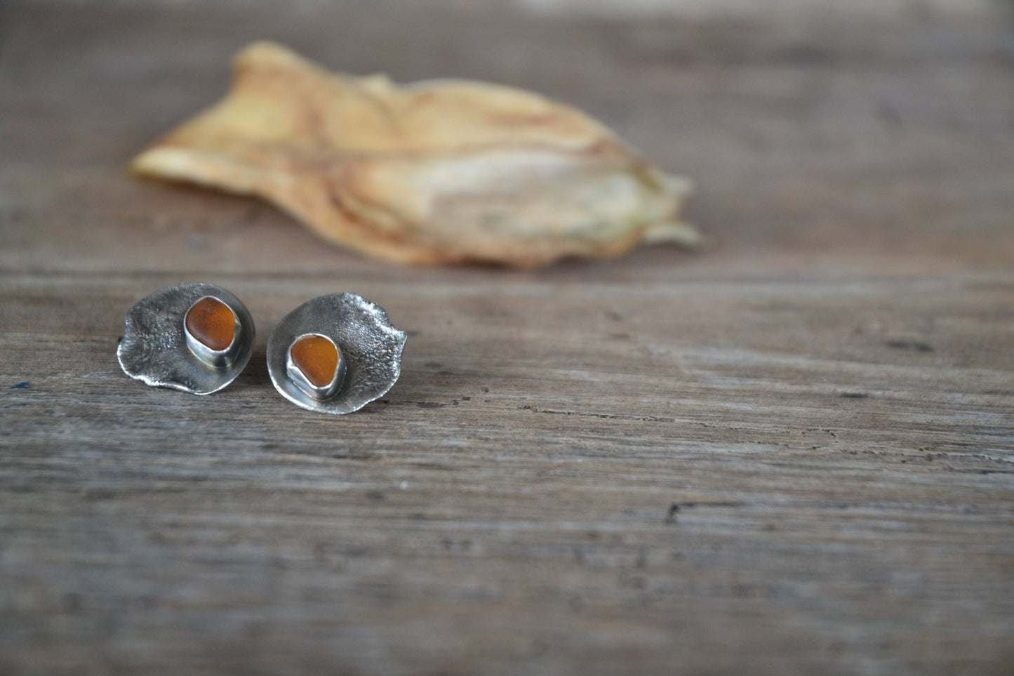 Amber Sea Glass Molten Earrings - SeaMaid