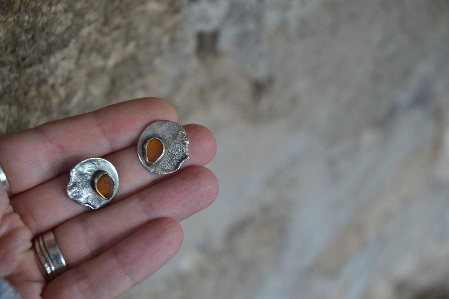 Amber Sea Glass Molten Earrings - SeaMaid