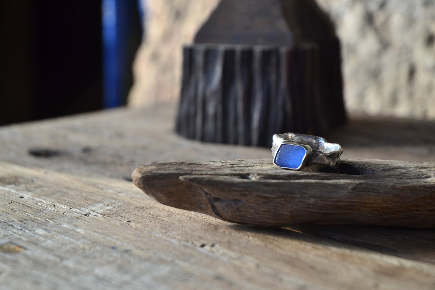 Cornflower Blue Sea Glass Ring - SeaMaid