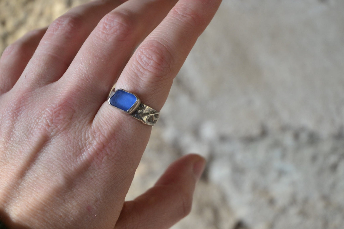 Cornflower Blue Sea Glass Ring - SeaMaid