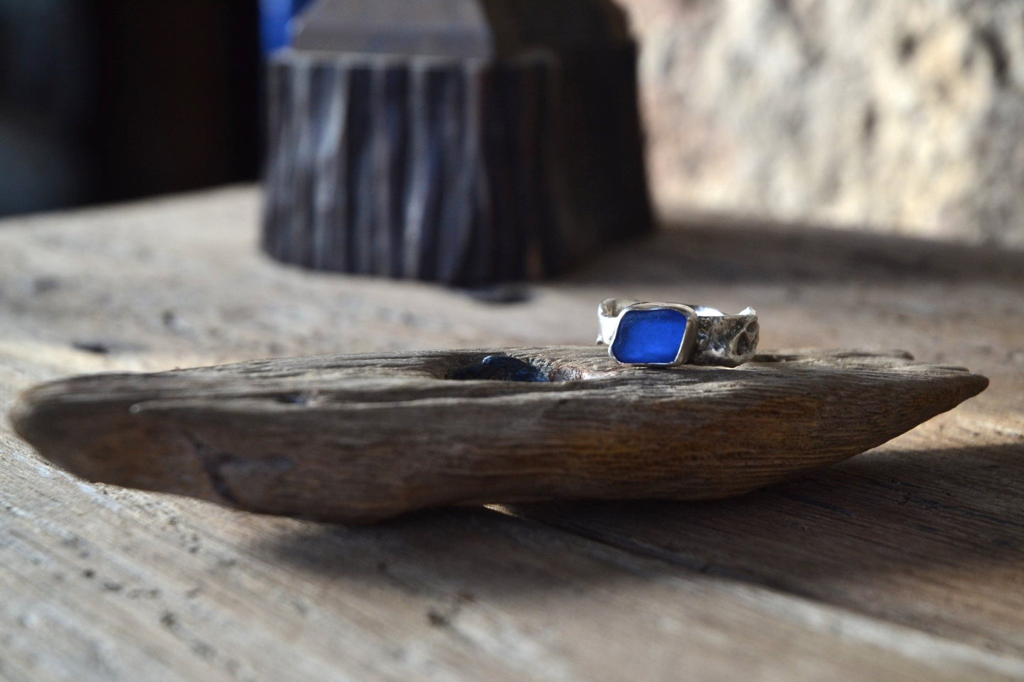 Cornflower Blue Sea Glass Ring - SeaMaid