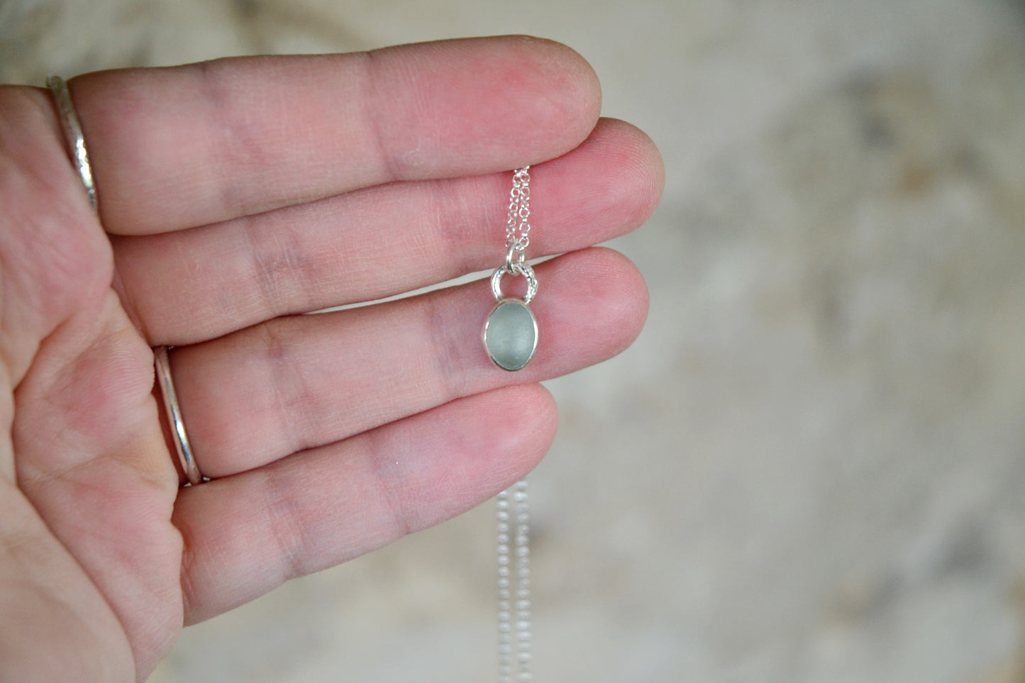 Seafoam Blue Sea Glass Necklace