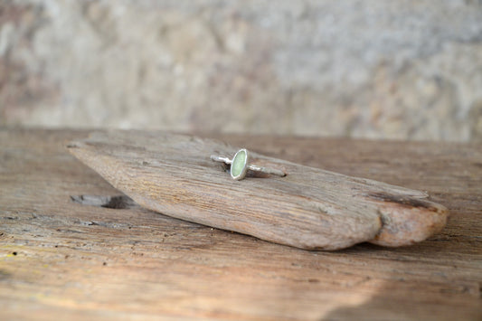 Green Sea Glass Molten Ring - Size U