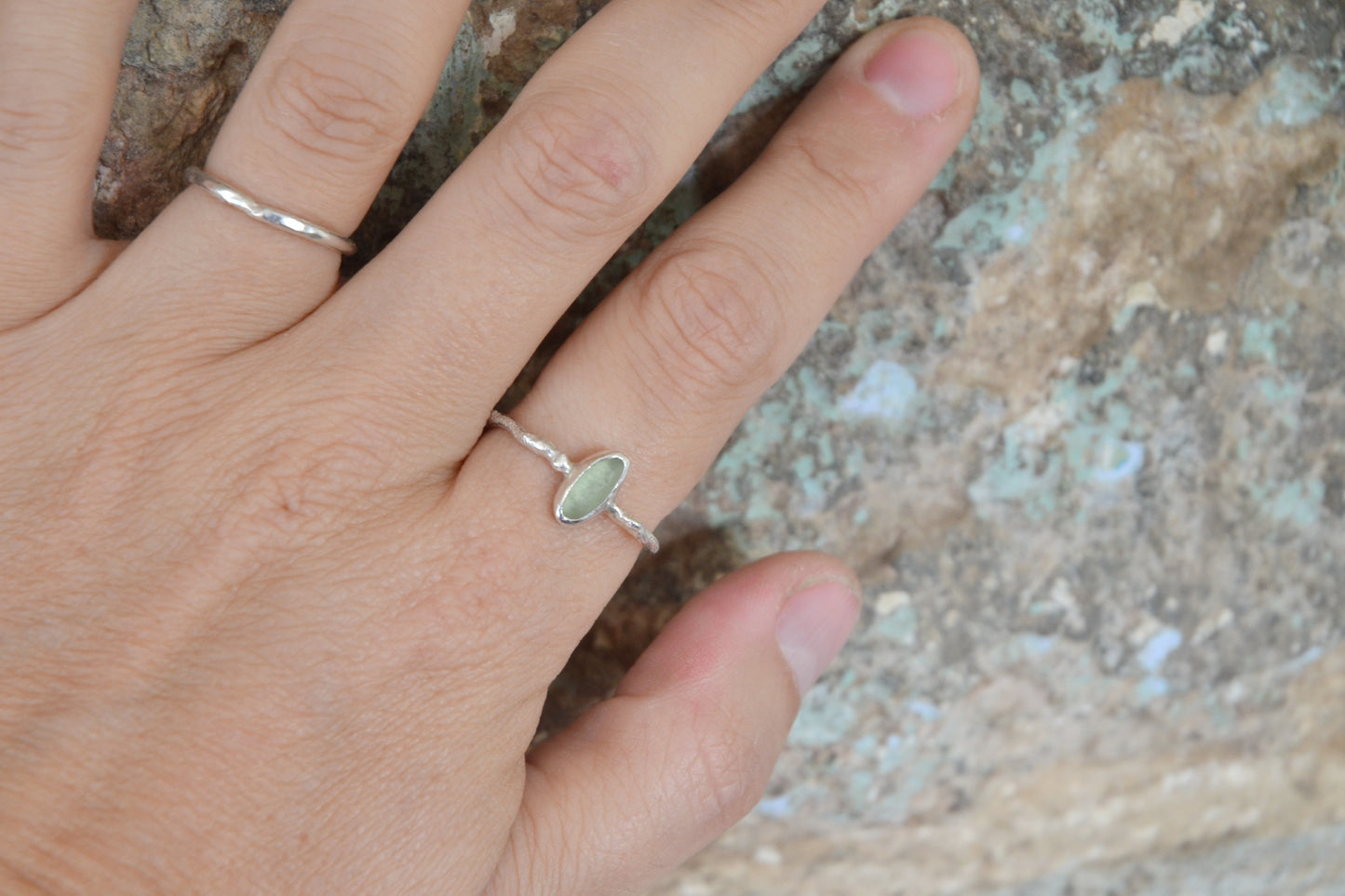 Green Sea Glass Molten Ring - Size U