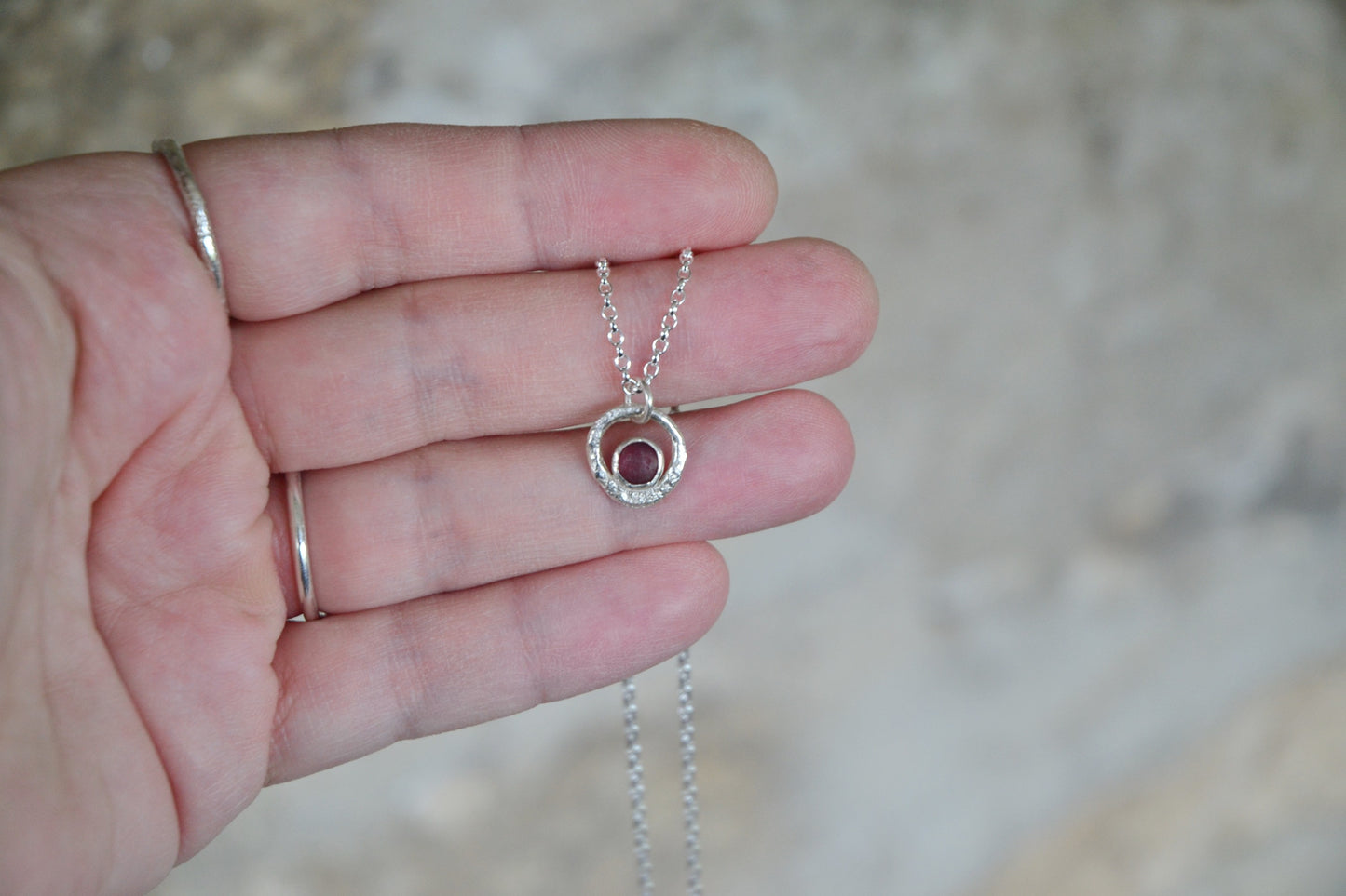 Red Sea Glass & Molten Silver Necklace