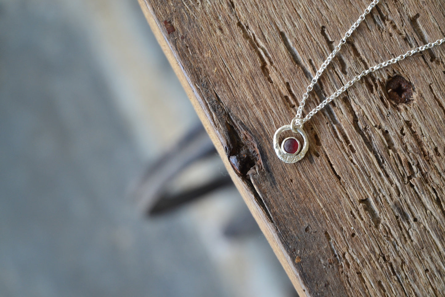 Red Sea Glass & Molten Silver Necklace
