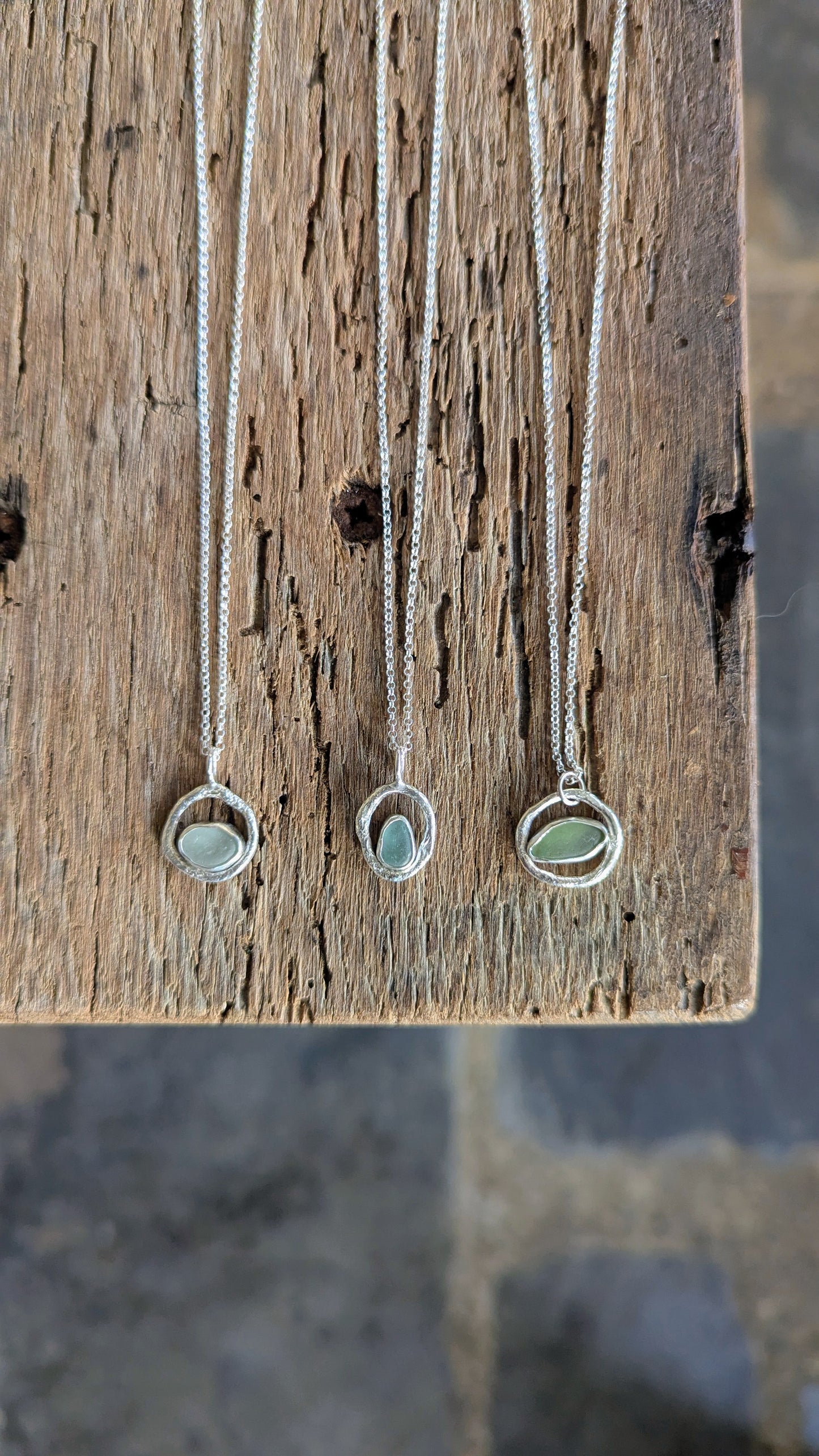 Cornish Sea Glass & Molten Silver Necklace