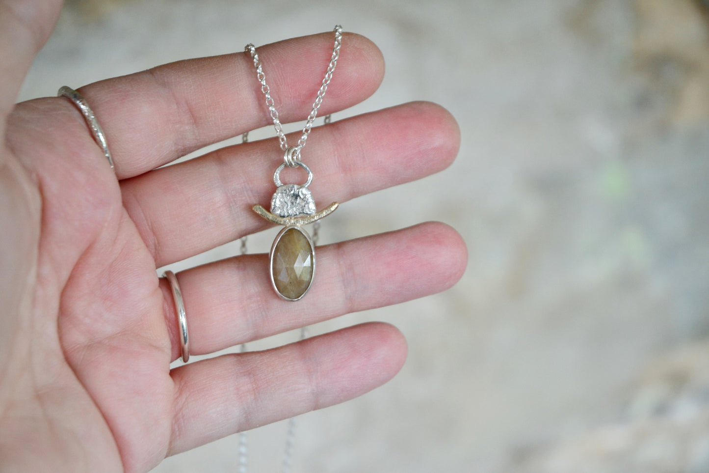 Sapphire, Silver & 9ct Gold Necklace