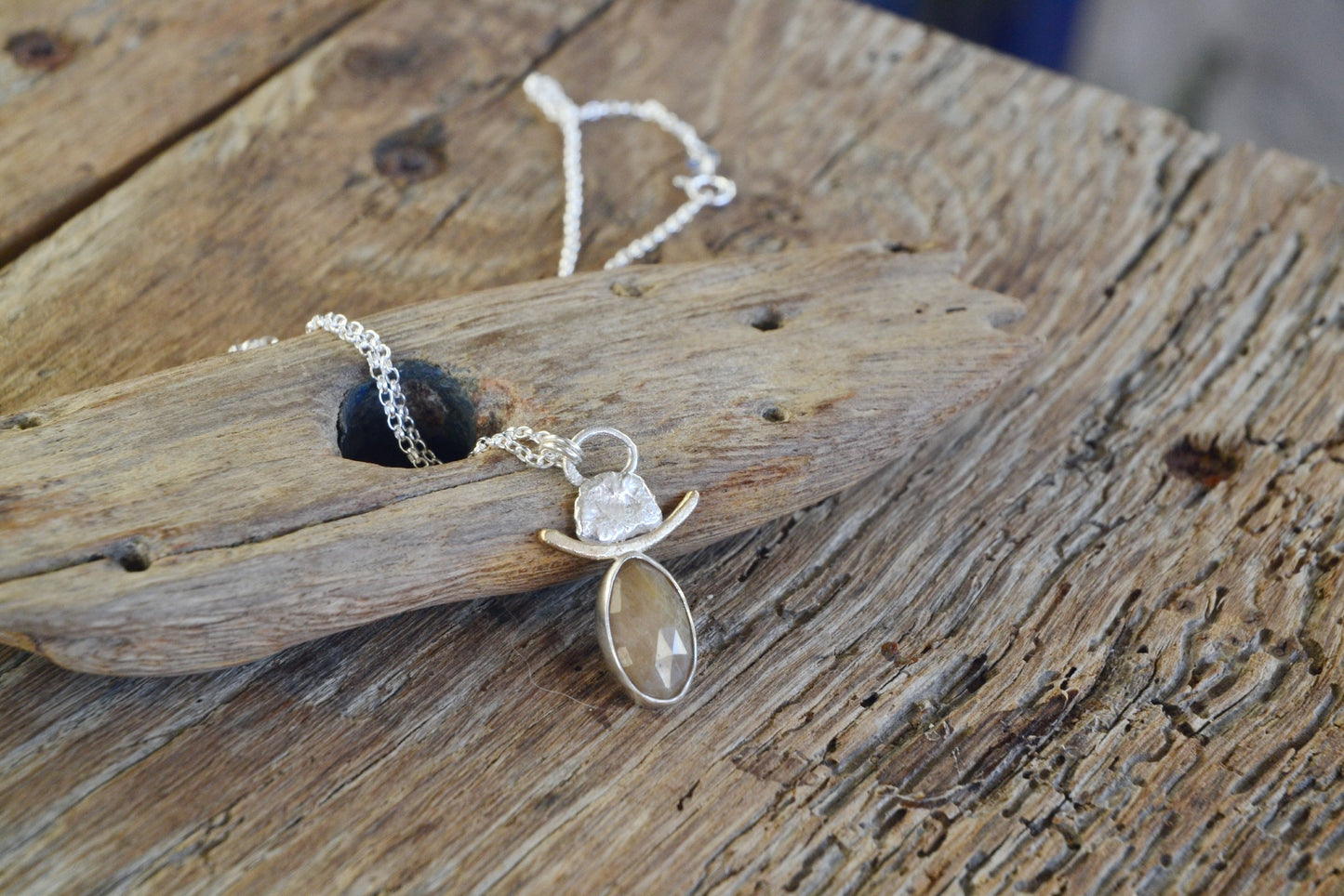 Sapphire, Silver & 9ct Gold Necklace