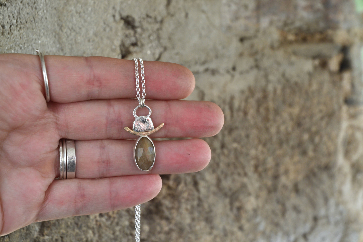 Sapphire, Silver & 9ct Gold Necklace