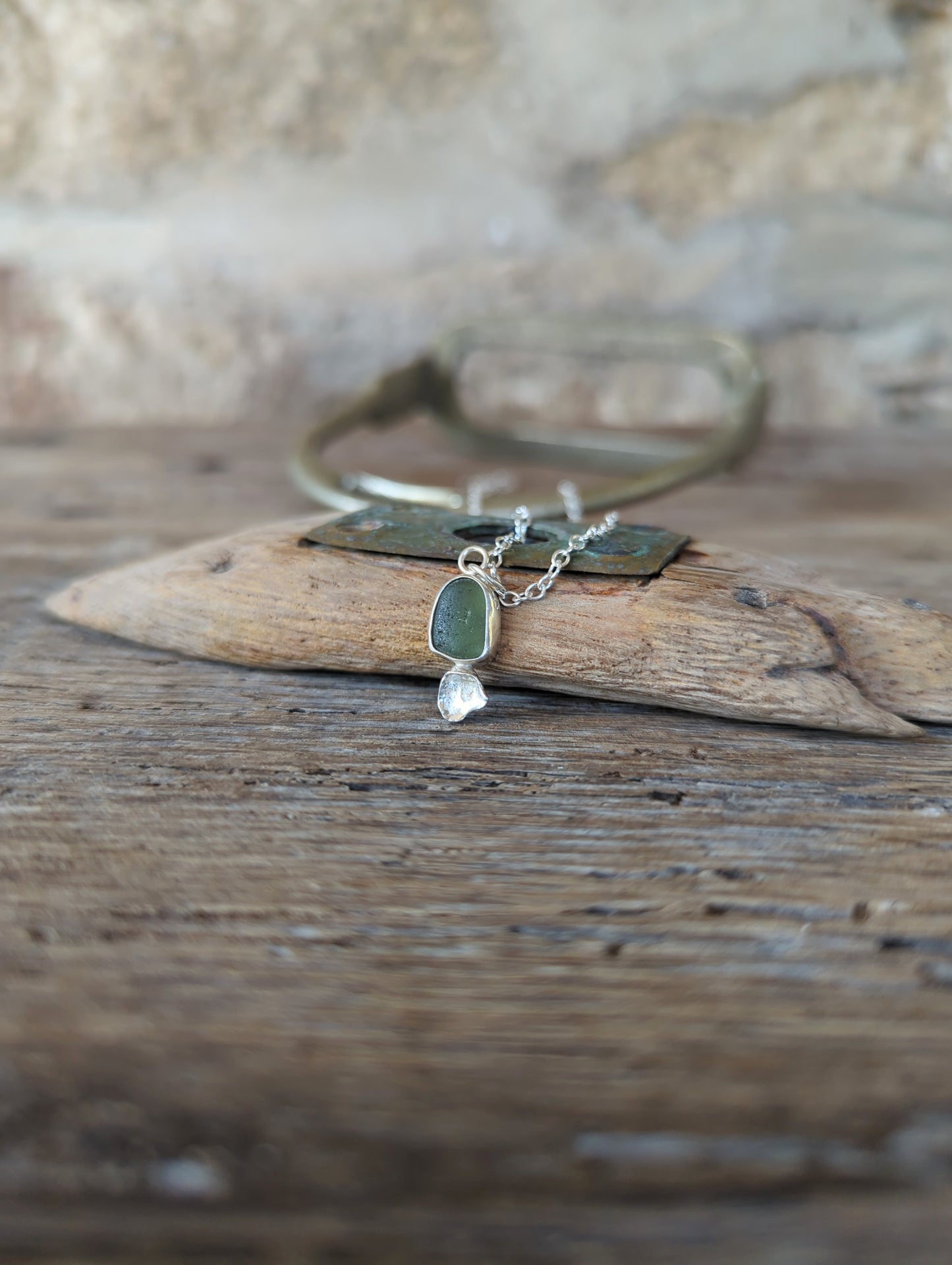 Forest Green Sea Glass Necklace