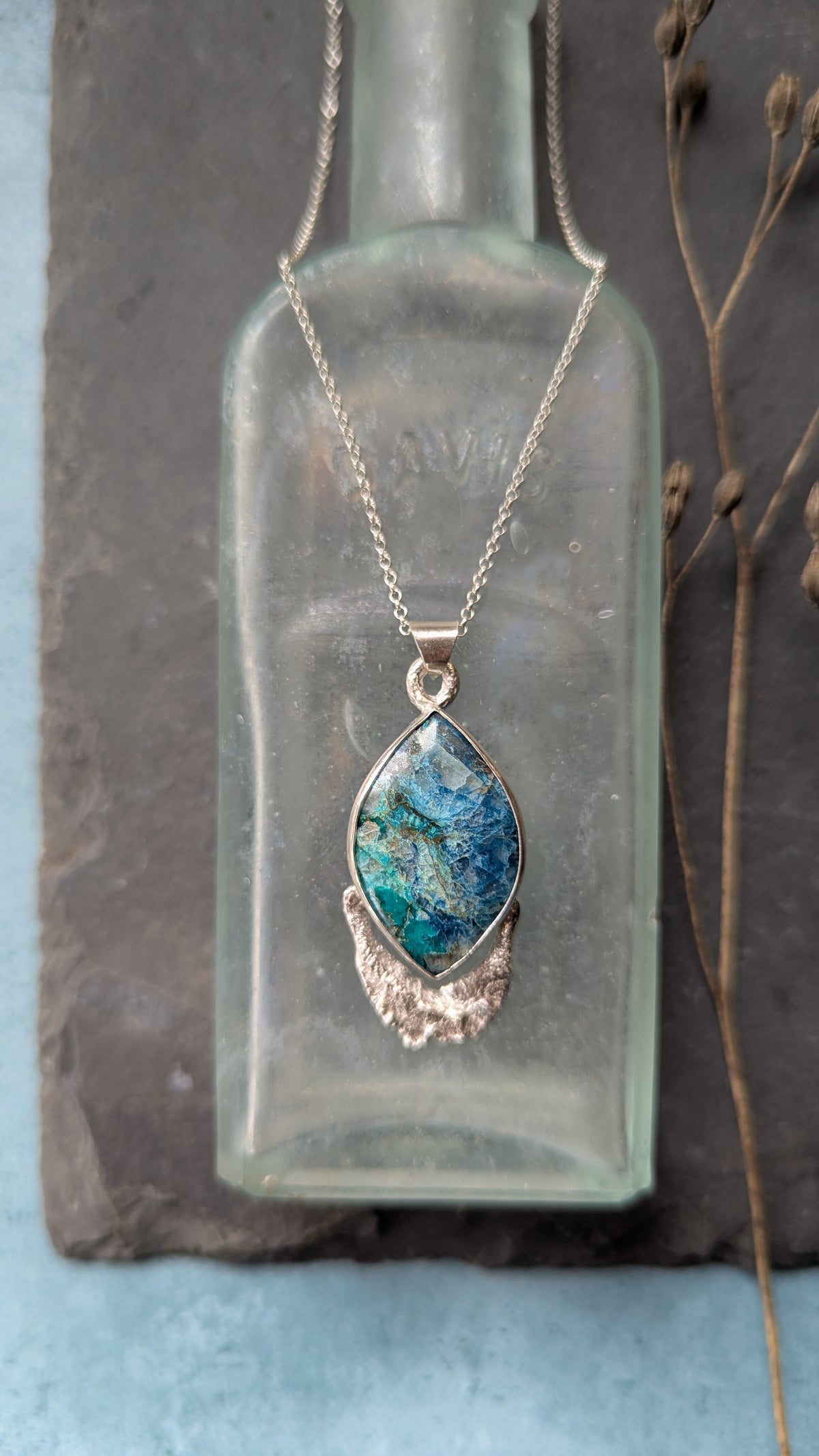 Shattuckite & Molten Silver Necklace