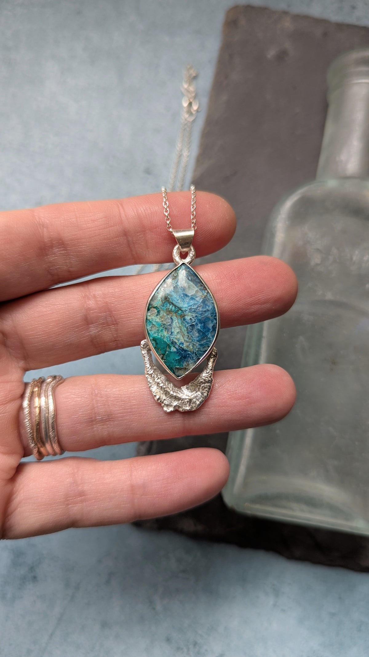 Shattuckite & Molten Silver Necklace