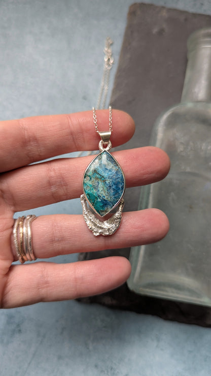 Shattuckite & Molten Silver Necklace