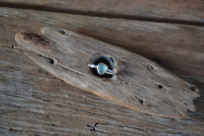 Aquamarine Sea Glass & Molten Silver Ring - Size O