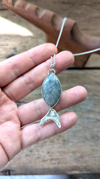 Smoky Blue Fossilised Coral Fish