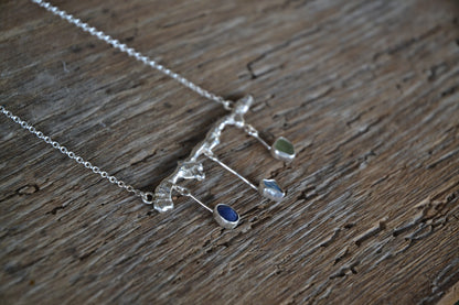 Sapphire & Sea Glass Raindrop Necklace