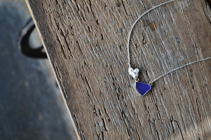 Blue Sea Glass & Molten Silver Strotha Necklace