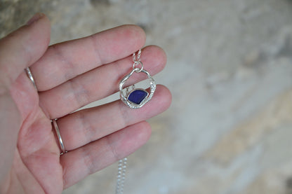 Cobalt Blue Sea Glass & Molten Silver Necklace