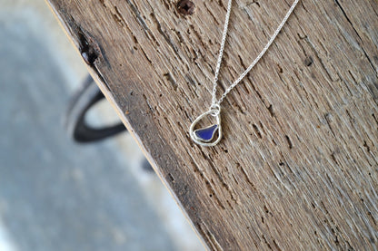 Cobalt Blue Sea Glass & Molten Silver Necklace