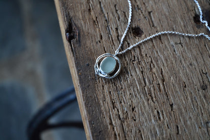 Seafoam Blue Sea Glass & Molten Silver Necklace