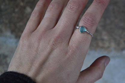 Aquamarine Sea Glass & Molten Silver Ring - Size O