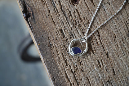 Cobalt Blue Sea Glass & Molten Silver Necklace