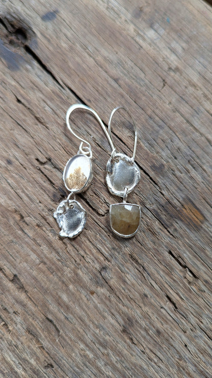 Molten Silver, Sapphire & Dendritic Agate Earrings