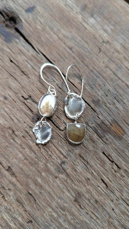 Molten Silver, Sapphire & Dendritic Agate Earrings