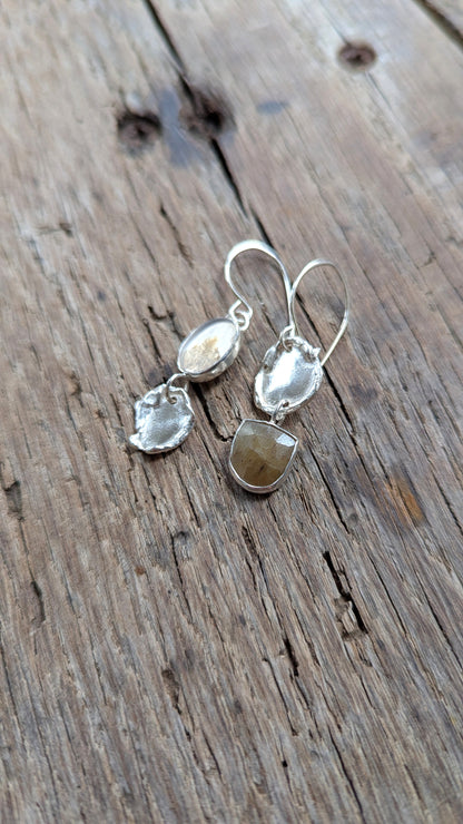 Molten Silver, Sapphire & Dendritic Agate Earrings