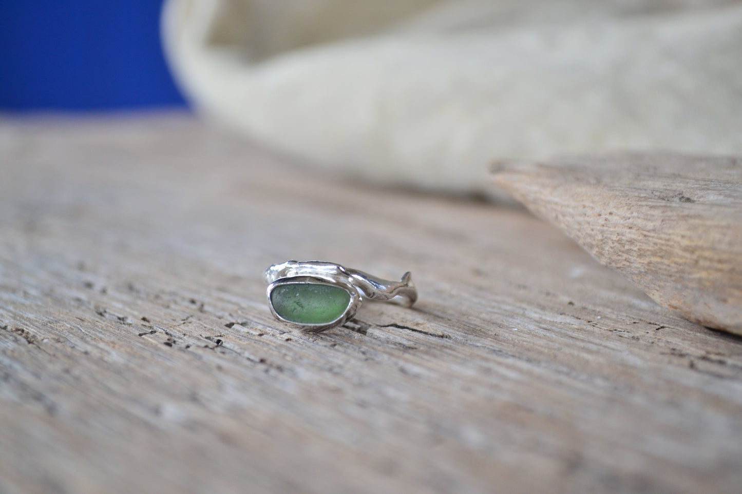 Forest Green Sea Glass Molten Ring