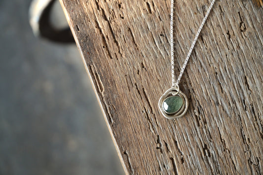 Green Rutile Quartz & Molten Silver Necklace