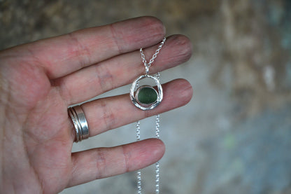 Green Sea Glass & Molten Silver Necklace