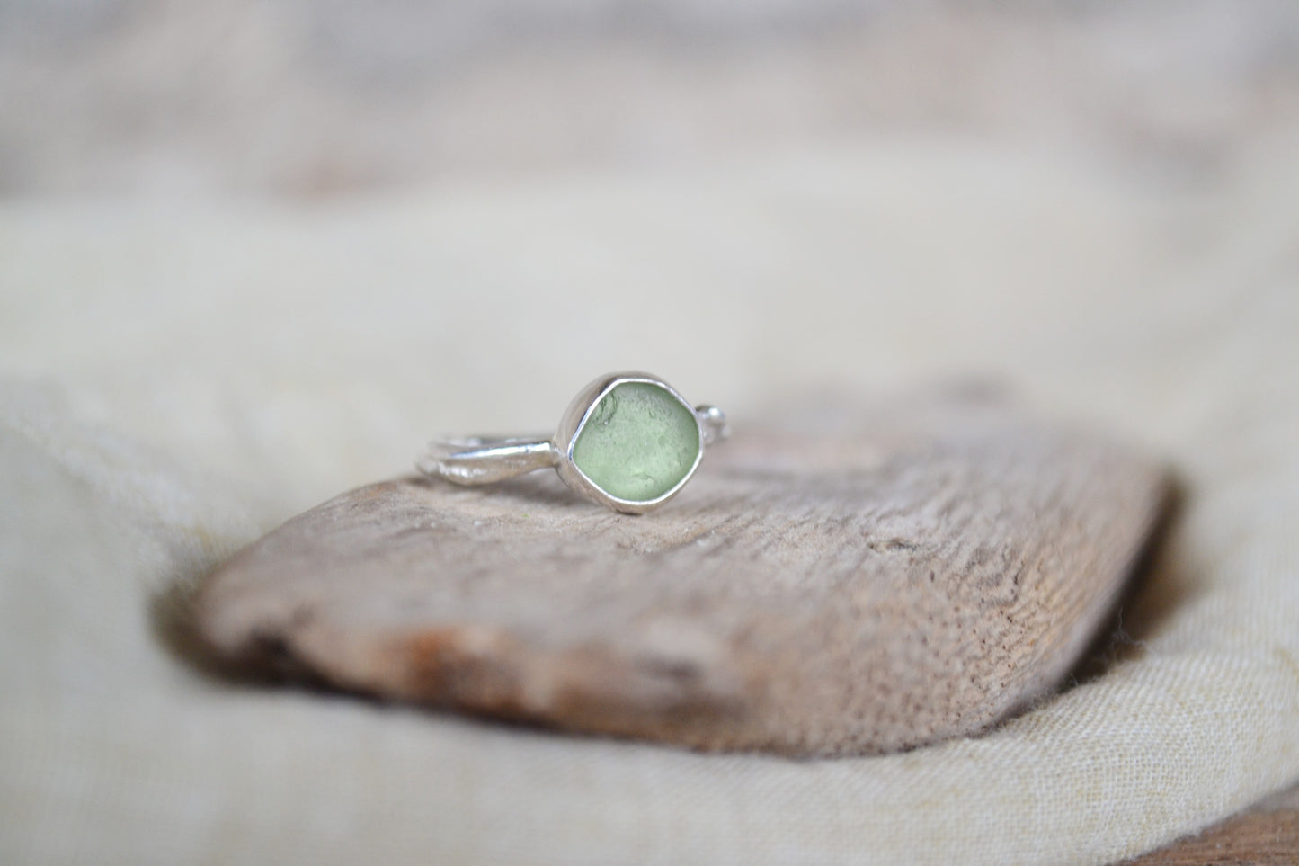 Sage Green Sea Glass Molten Ring