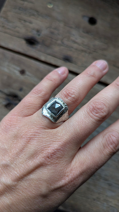 Grey Sapphire & Molten Silver Ring - Size M