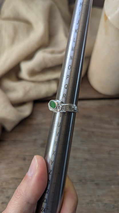 Molten Silver & Green Sea Glass Ring