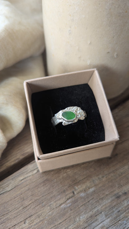 Molten Silver & Green Sea Glass Ring