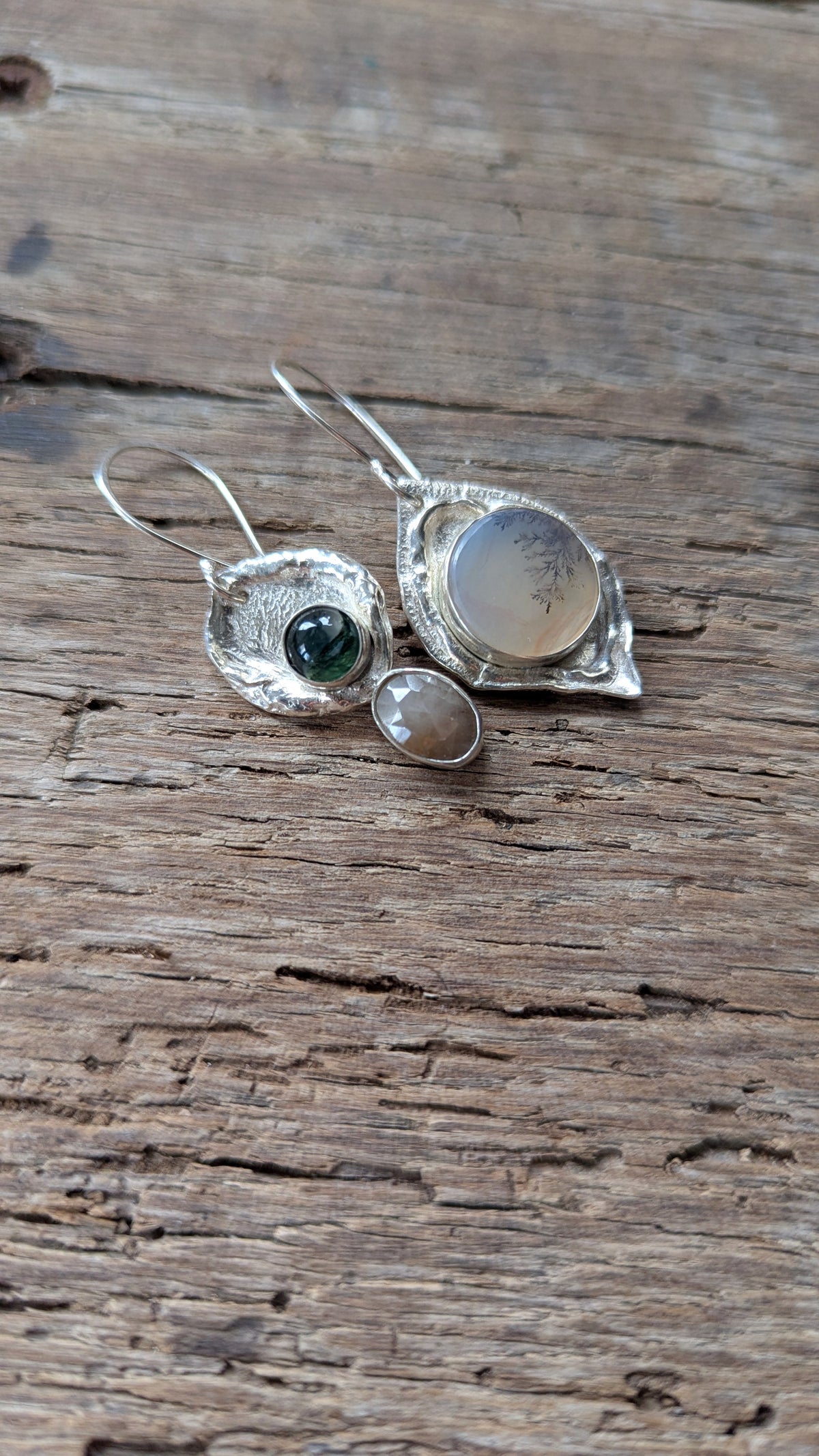 Dendritic Agate, Moss Agate & Sapphire Earrings