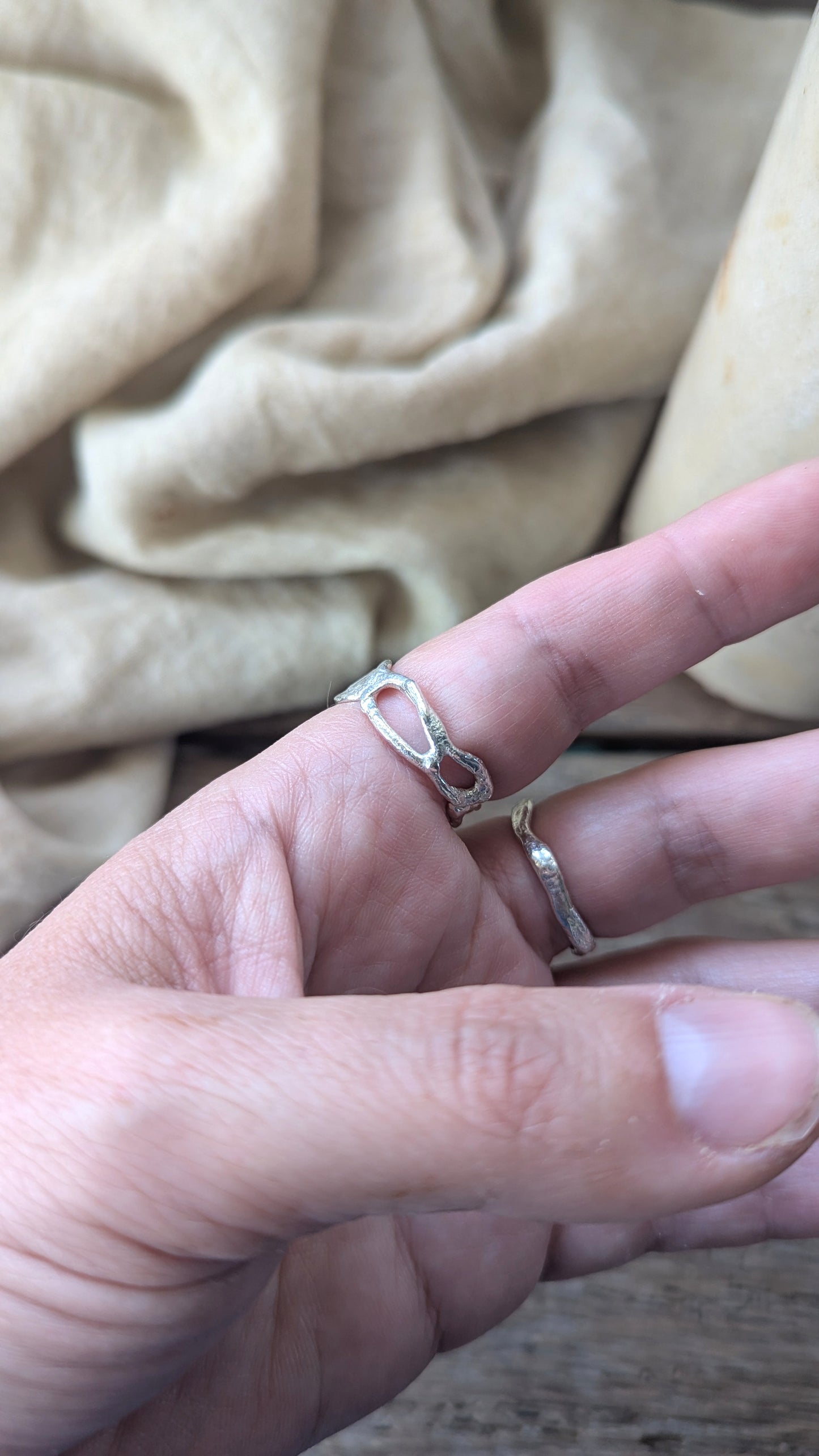 Molten Silver & Green Sea Glass Ring