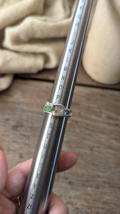 Molten Silver & Green Sea Glass Ring