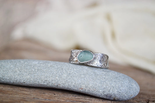Teal Green Sea Glass Ring