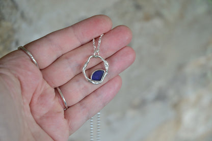 Cobalt Blue Sea Glass & Molten Silver Necklace