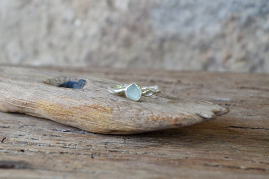Molten Silver & Seafoam Sea Glass Ring - Size Q
