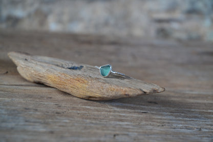 Teal Sea Glass & Molten Silver Ring - Size Q