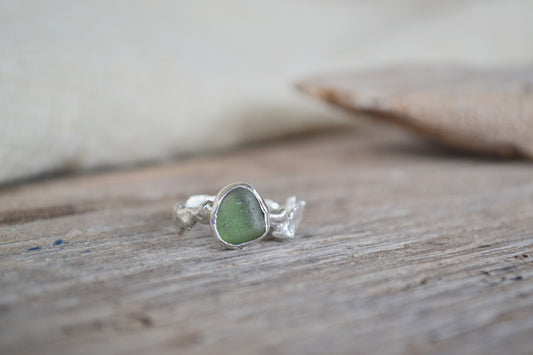 Teal Green Sea Glass Molten Ring