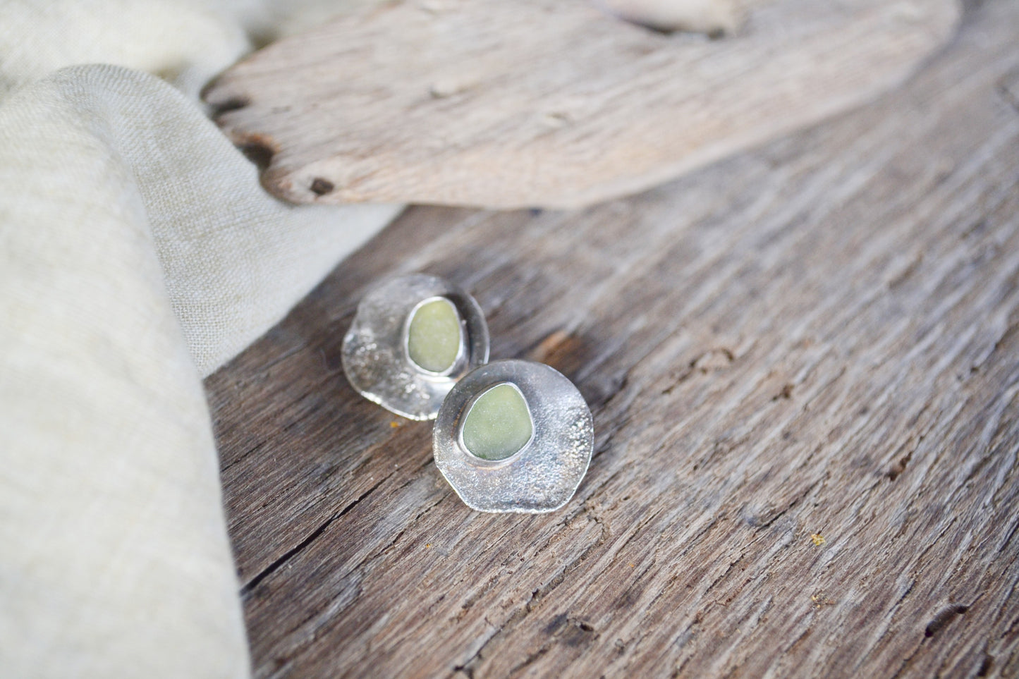 Olive Green Sea Glass Earrings