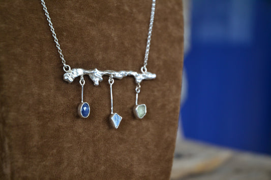 Sapphire & Sea Glass Raindrop Necklace