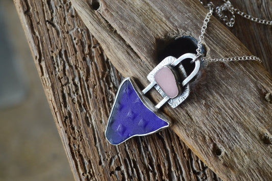 Pink & Cobalt Blue Sea Glass Necklace