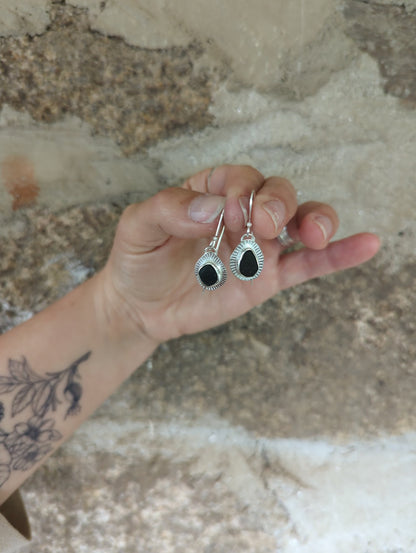 black sea glass drop earrings